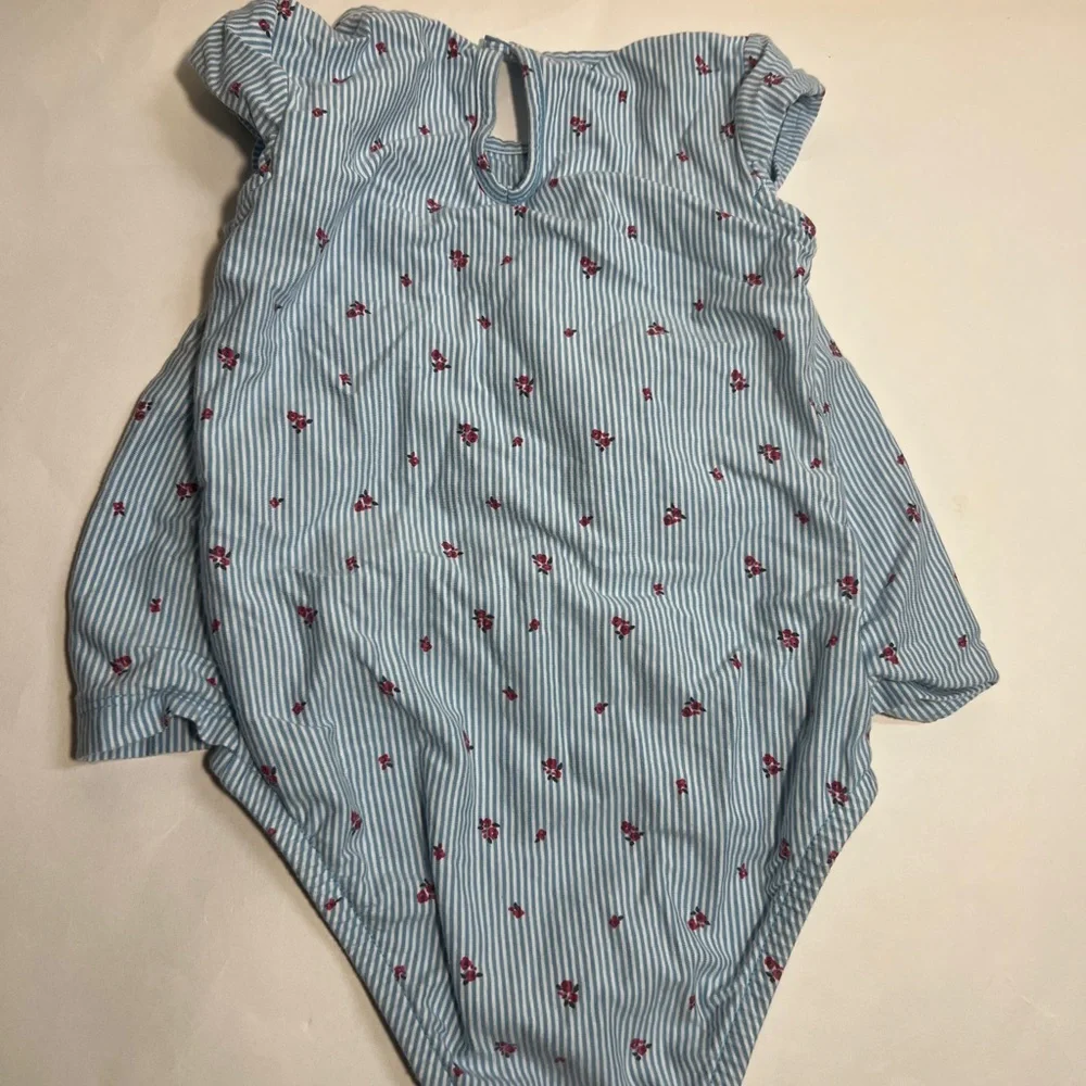 Girls Carter Blue Striped Baby Bodysuit with Red Accents 24 months